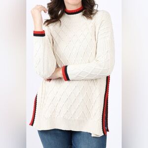 Shannon‎ Passero Women's Sz S Cable Knit Side Slit Cream Sweater Oversized